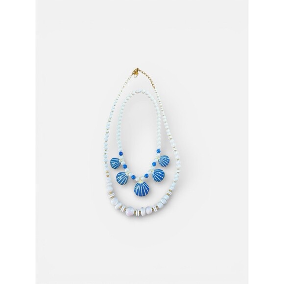 Liz Claiborne White Strand & Blue Shell Necklace Lot Beach Chic Set Summer Style - Picture 3 of 10